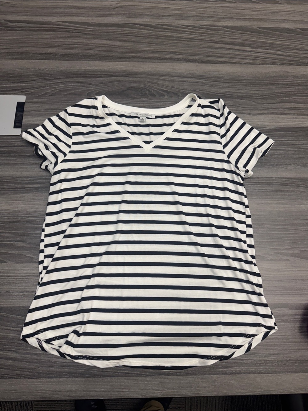 Green Envelope White & Black Striped V-Neck Short Sleeve Tee